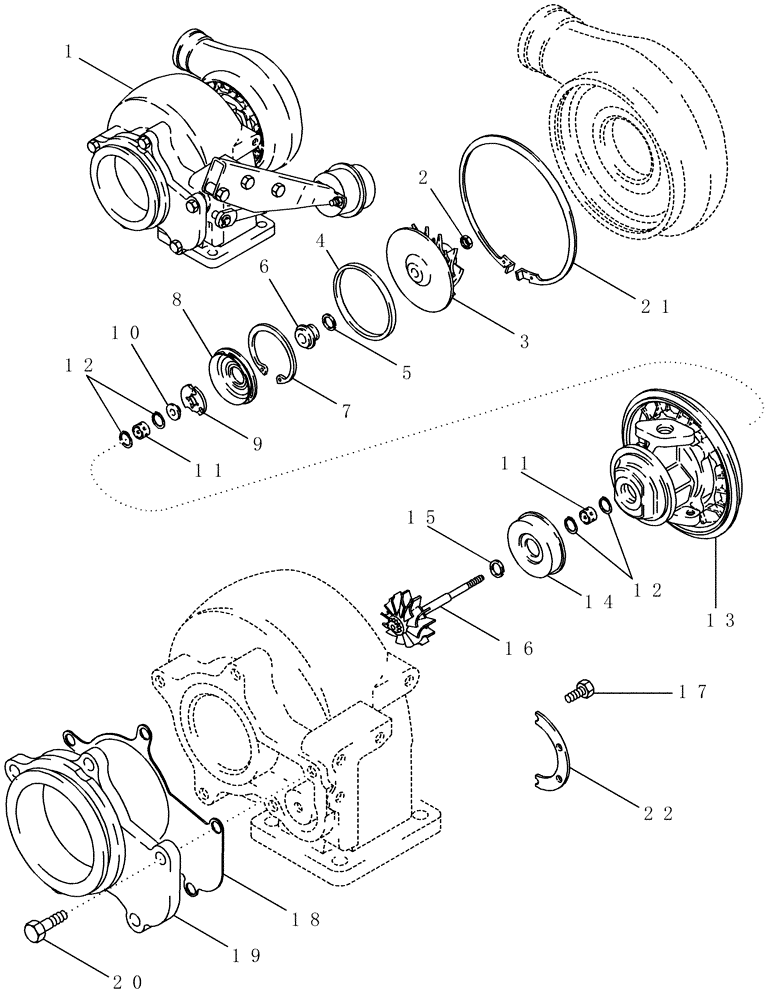 Схема запчастей Case IH 4420 - (03-009[02]) - TURBOCHARGER ASSEMBLY - INTERNAL COMPONENTS (01) - ENGINE