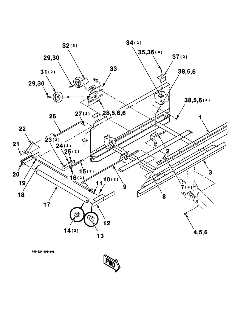 Схема запчастей Case IH 8830 - (6-16) - DRAPER FRAME ASSEMBLY, RIGHT, SERIAL NUMBER CFH0030159 THRU CFH0030454, 15 FOOT ONLY (58) - ATTACHMENTS/HEADERS