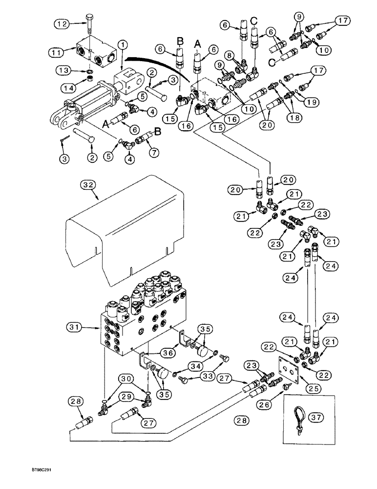 Схема запчастей Case IH 955 - (8-035A) - TRACTOR TO PLANTER HYDRAULIC SYSTEM, HYDRAULIC VALVE BLOCK MOUNTING, WITH HYDRAFORCE CONTROL VALVE (08) - HYDRAULICS