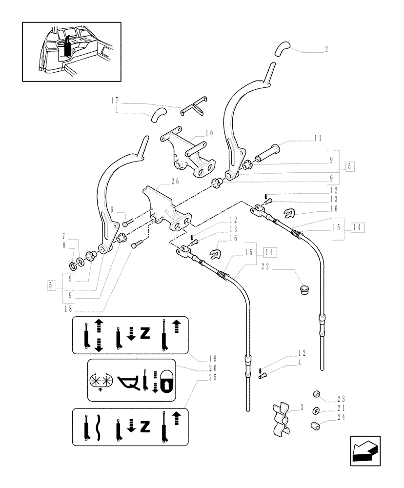 Схема запчастей Case IH MXU100 - (1.96.2/11[02]) - (VAR.335) LEVERS GOVERNING 4 CONTROL VALVES (10) - OPERATORS PLATFORM/CAB