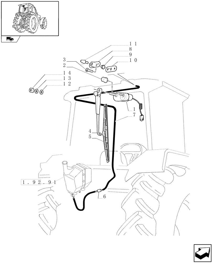 Схема запчастей Case IH FARMALL 95C - (1.92.91/01) - REAR WINDSHIELD WIPER (VAR.330642) (10) - OPERATORS PLATFORM/CAB