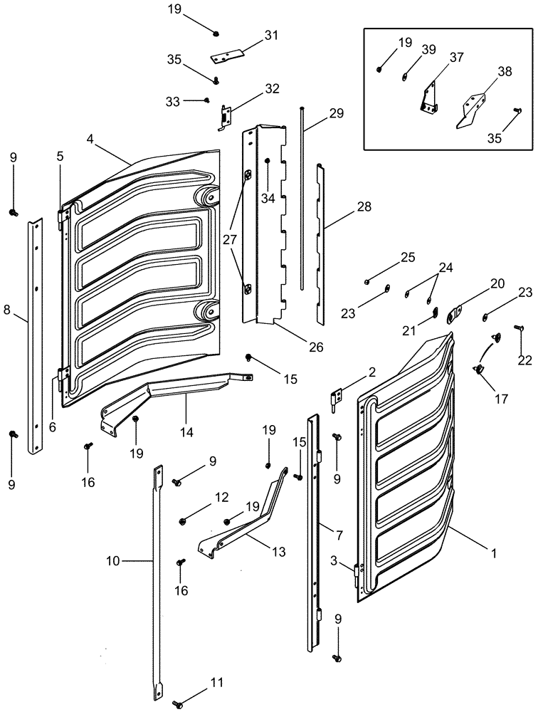 Схема запчастей Case IH 625 - (60.600.38) - FRONT AND REAR DOORS (60) - PRODUCT FEEDING