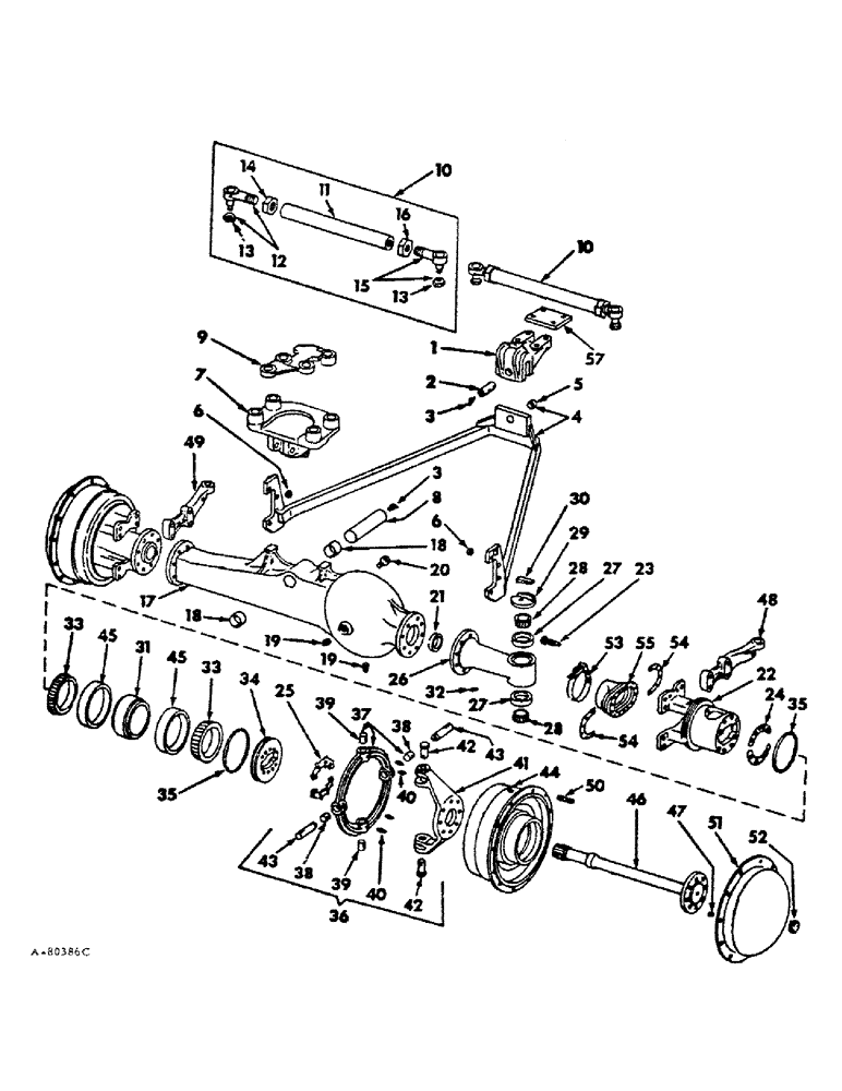 Схема запчастей Case IH 1066 - (07-77) - DRIVE TRAIN, FRONT AXLE AND CONNECTIONS 966, 1066, 1466 AND HYDRO 100 TRACTORS WITH ALL WHEEL DRIVE (04) - Drive Train