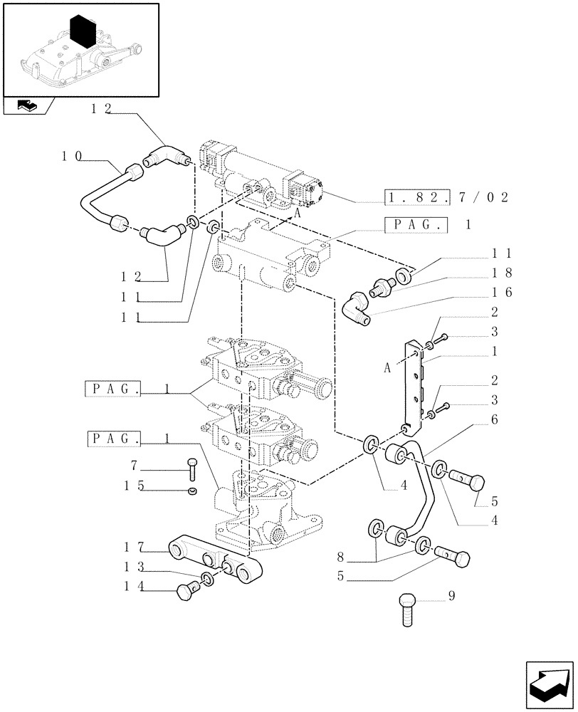 Схема запчастей Case IH FARMALL 65C - (1.82.7/07[03]) - 2 REAR REMOTE VALVES FOR EDC - BRACKETS, UNION AND QUICK COUPLING (VAR.331108) (07) - HYDRAULIC SYSTEM