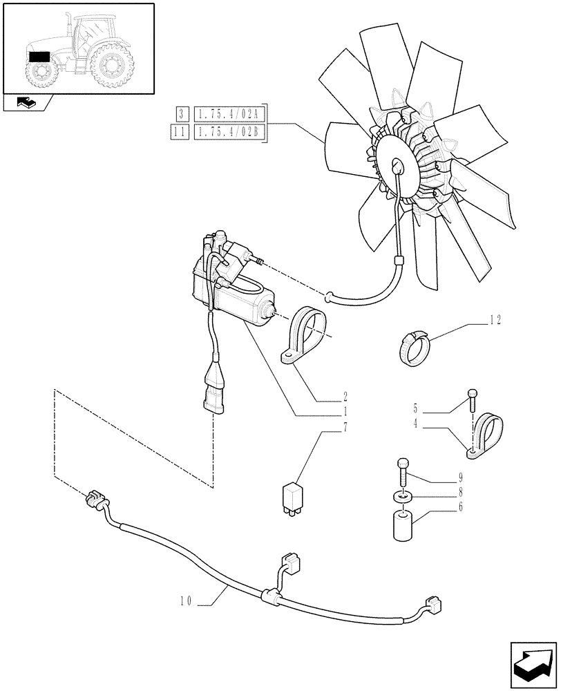 Схема запчастей Case IH PUMA 195 - (1.75.4/02) - (VAR.041-132) REVERSIBLE FAN (06) - ELECTRICAL SYSTEMS