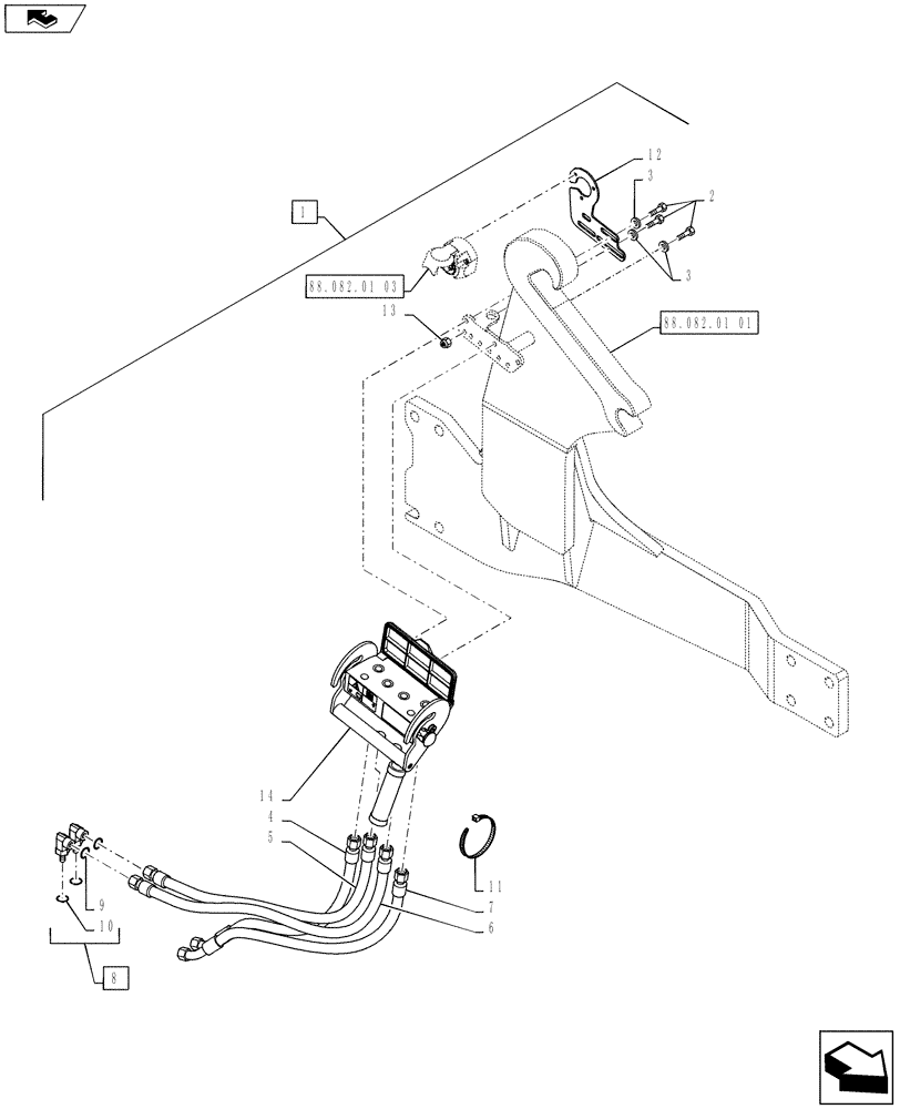 Схема запчастей Case IH PUMA 145 - (88.082.01[02]) - DIA KIT, EUROPEAN LOADER READY - FAST-FITTING CONNECTION AND PIPES (88) - ACCESSORIES