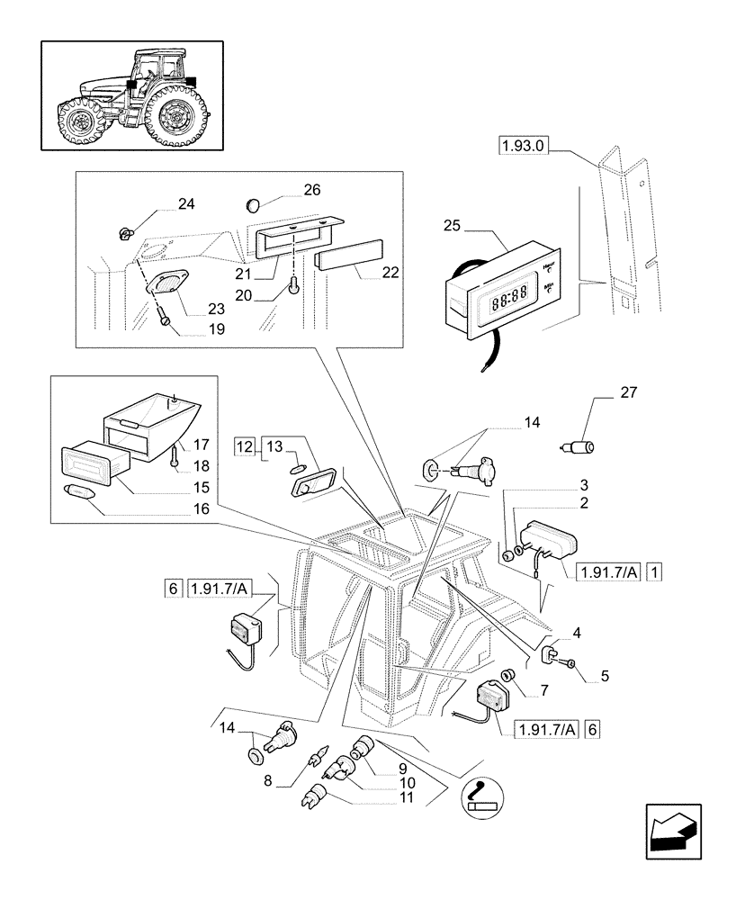 Схема запчастей Case IH JX90U - (1.91.7[01]) - CAB - LIGHTING & PARTS (10) - OPERATORS PLATFORM/CAB