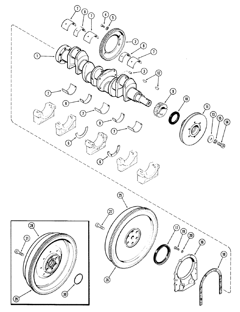 Схема запчастей Case IH 870 - (044) - CRANKSHAFT AND FLYWHEEL, (301B) SPARK IGNITION ENGINE (02) - ENGINE