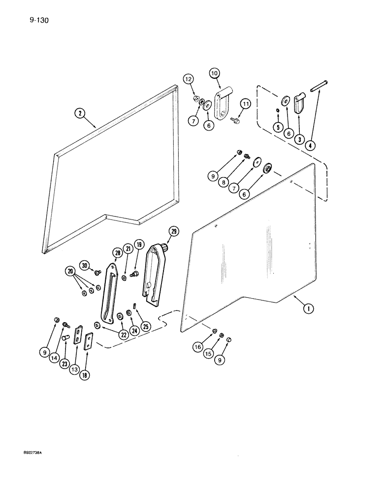 Схема запчастей Case IH 7130 - (9-130) - CAB RIGHT SIDE WINDOW ASSEMBLY (09) - CHASSIS/ATTACHMENTS