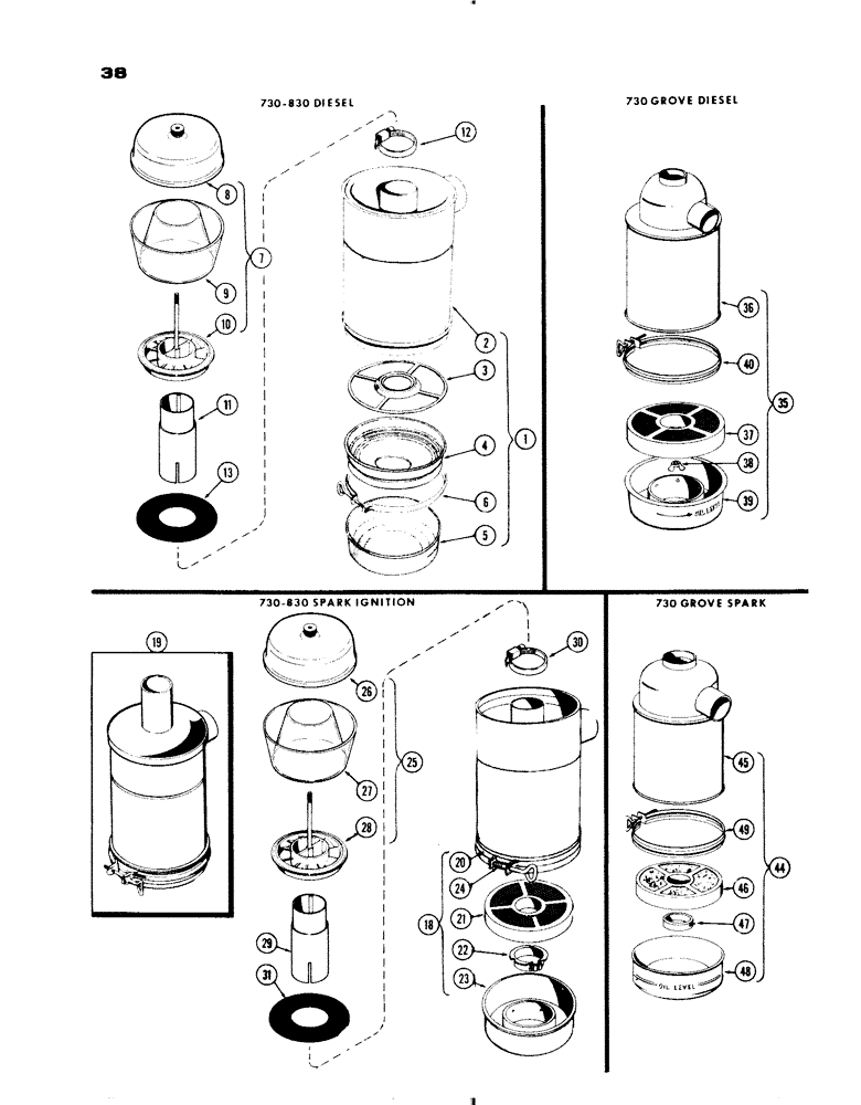 Схема запчастей Case IH 730 SERIES - (038) - AIR CLEANERS AND PRE-CLEANERS, VARIOUS TYPE ENGINES (02) - ENGINE