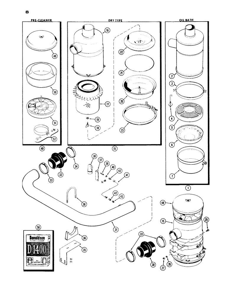 Схема запчастей Case IH 1200 - (008) - OIL BATH AIR CLEANER SYSTEM, (451) DIESEL ENGINE (02) - ENGINE