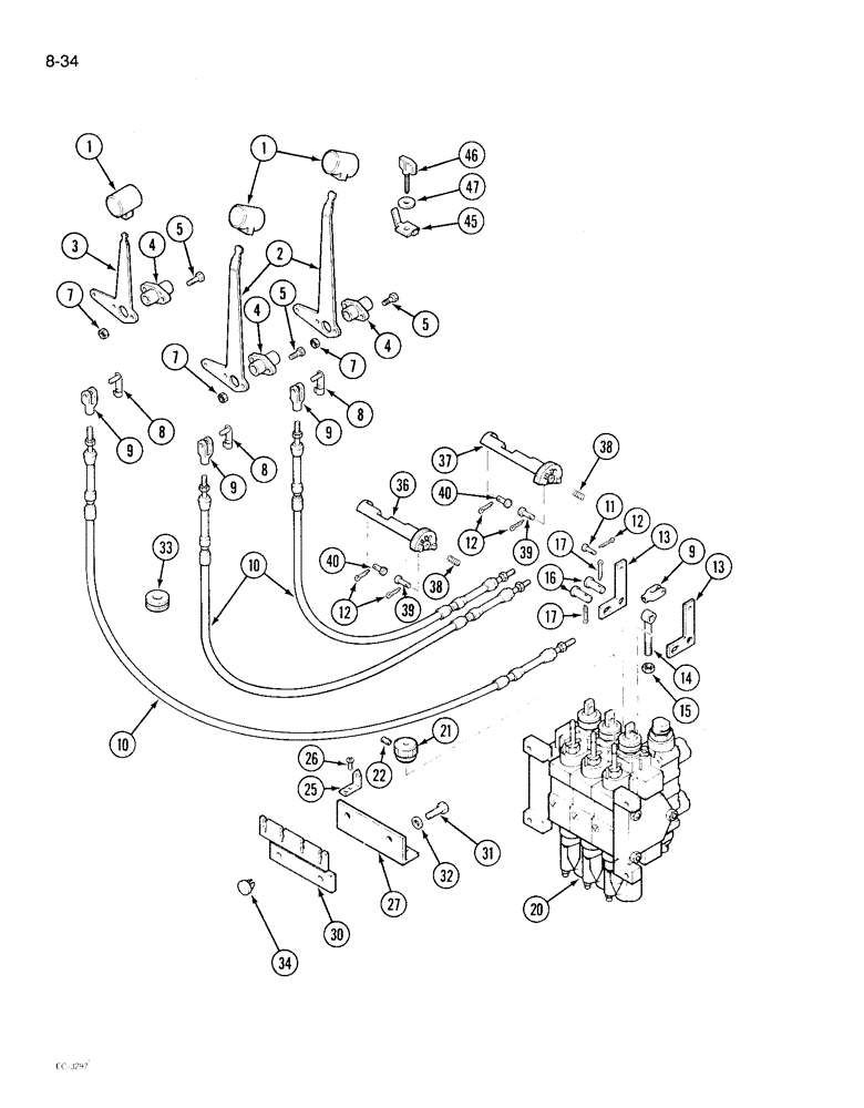 Схема запчастей Case IH 1896 - (8-34) - REMOTE HYDRAULIC CONTROLS, THREE CIRCUIT SYSTEM (08) - HYDRAULICS