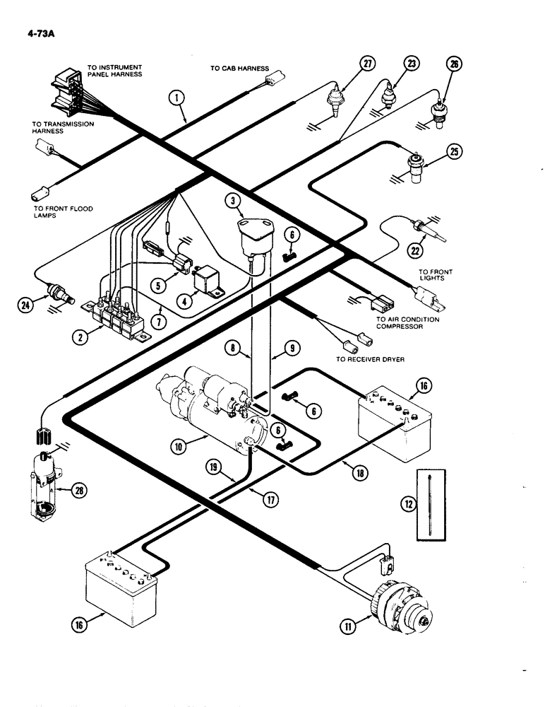 Схема запчастей Case IH 4490 - (4-073A) - ENGINE HARNESS, AND WITH CAB RELAY (04) - ELECTRICAL SYSTEMS