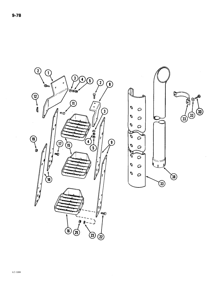 Схема запчастей Case IH 2096 - (9-078) - RIGHT SIDE MOUNTED STEPS AND EXHAUST, TWO POST ROPS (09) - CHASSIS/ATTACHMENTS