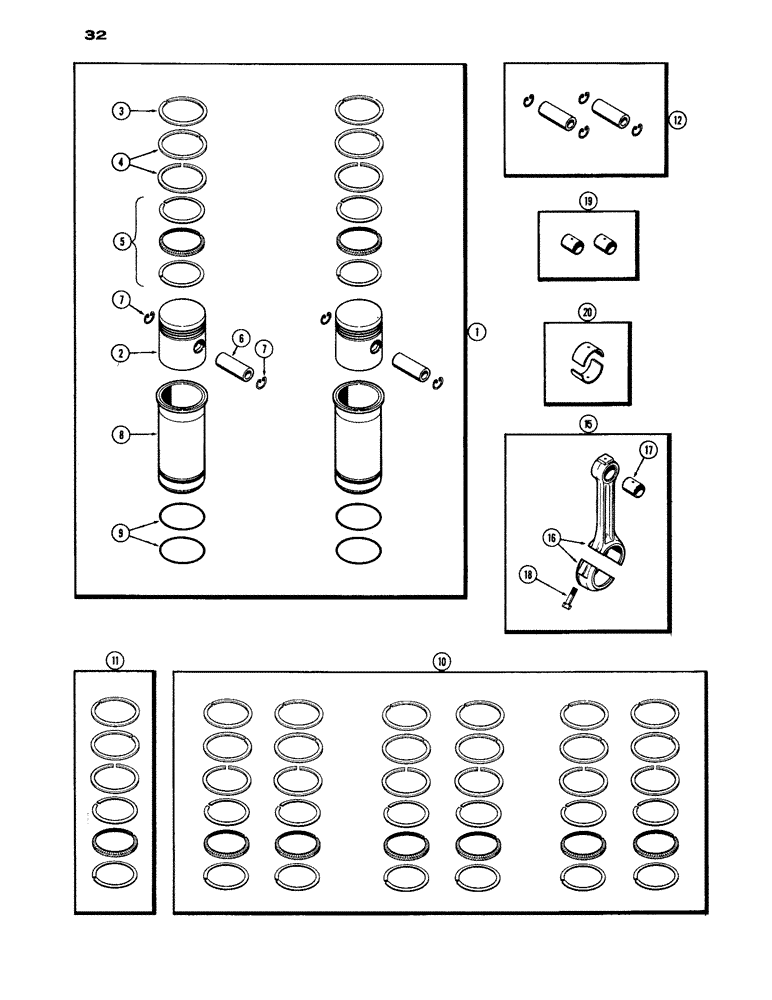 Схема запчастей Case IH 1200 - (032) - PISTON ASSEMBLY AND CONNECTING RODS, (451) DIESEL ENGINE (02) - ENGINE