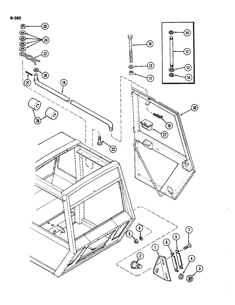 Схема запчастей Case IH 4490 - (9-392) - CAB, DOOR ATTACHING PARTS (09) - CHASSIS/ATTACHMENTS