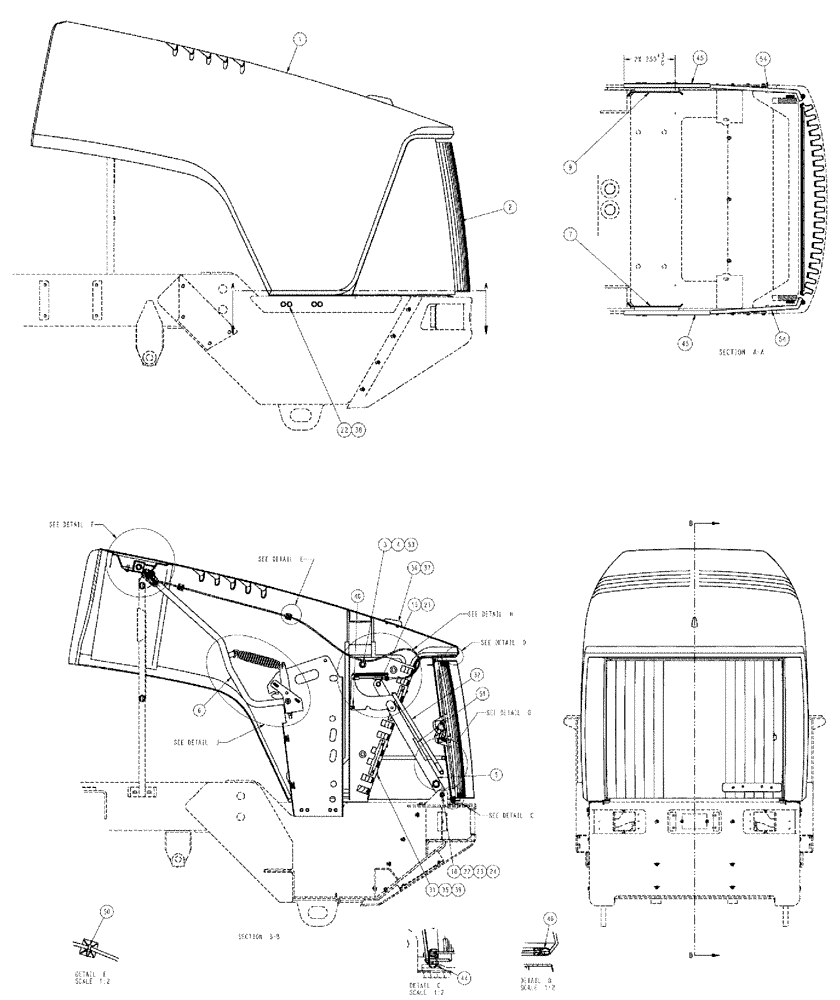 Схема запчастей Case IH TITAN 4020 - (04-021[01]) - HOOD ASSEMBLY, HOOD/GRILLE - BEFORE SERIAL #22152 Frame & Suspension