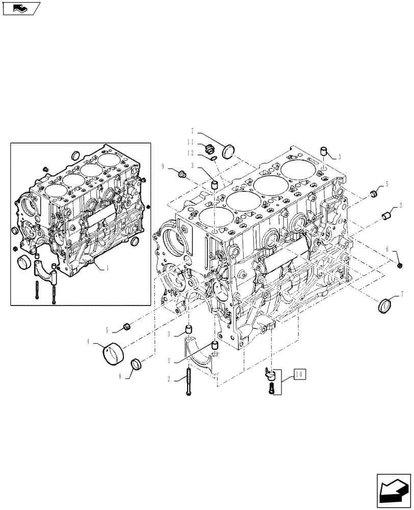 Схема запчастей Case IH FARMALL 65A - (10.001.02[01]) - CYLINDER BLOCK (10) - ENGINE