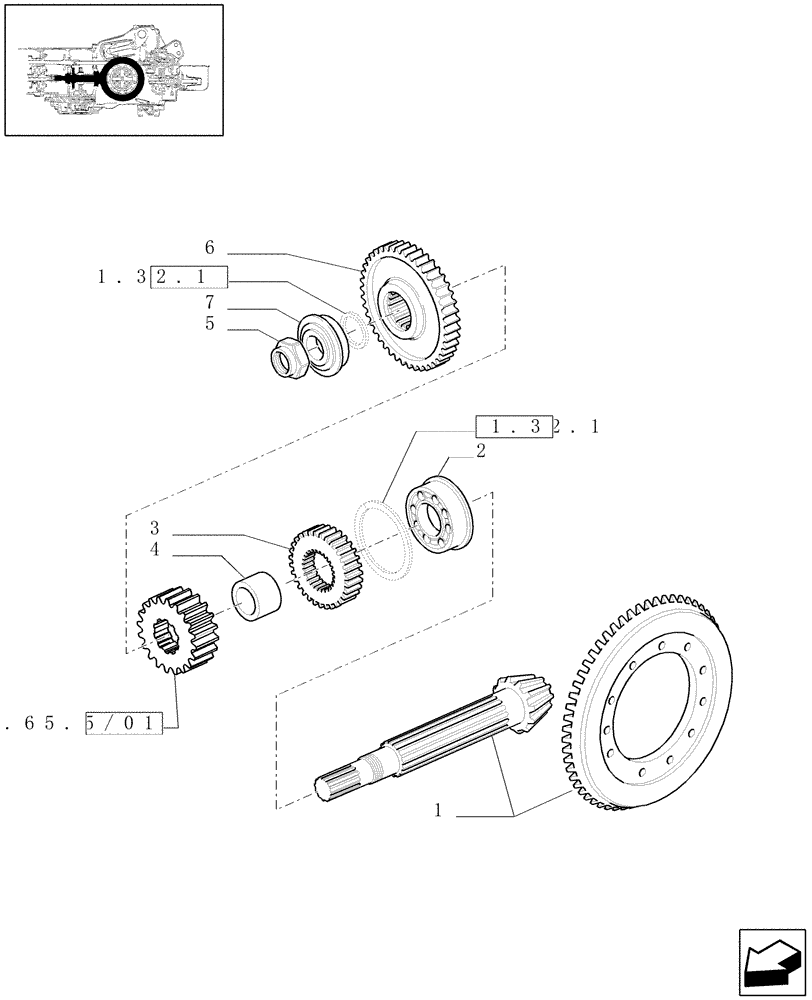 Схема запчастей Case IH PUMA 195 - (1.32.1/01) - (VAR.147) FULL POWER SHIFT GEAR CHANGE 19X6 (50 KM/H) - BEVEL GEAR PAIR AND RELEVANT GEARS (03) - TRANSMISSION