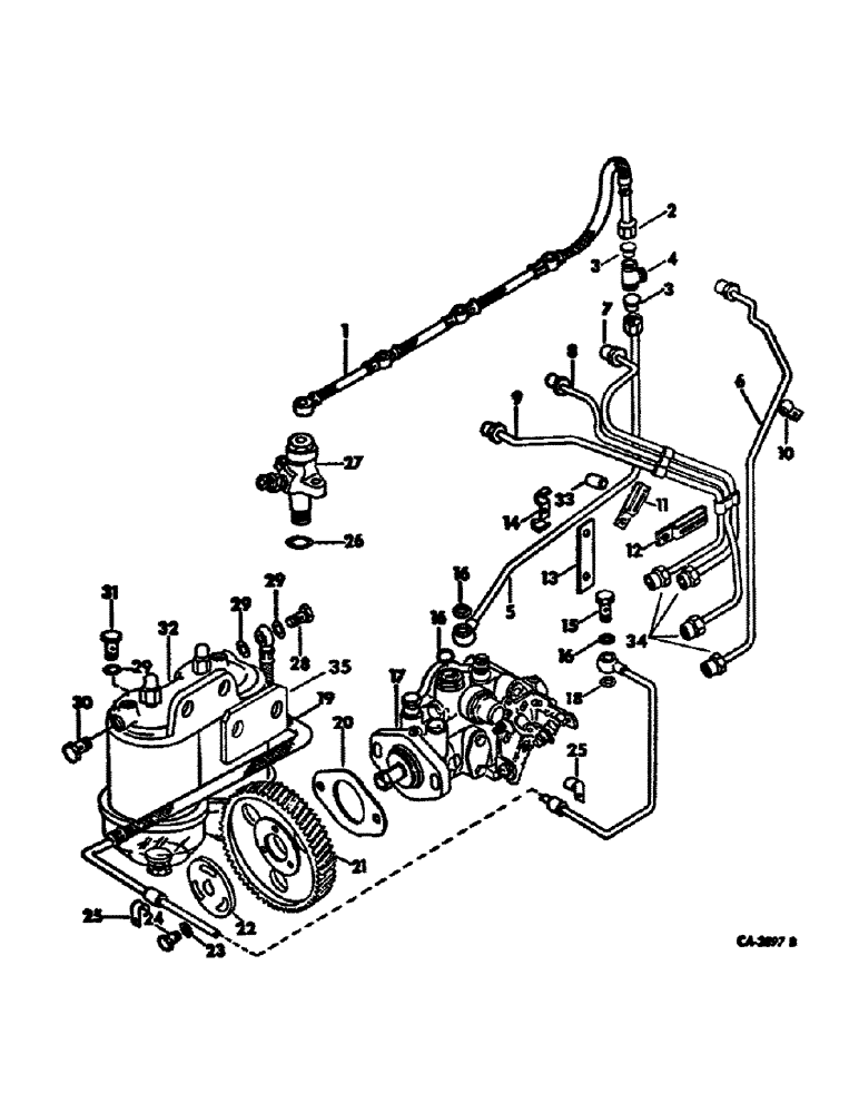 Схема запчастей Case IH D-239 - (D-30) - FUEL INJECTION PUMP AND CONNECTIONS, 674 TRACTORS, 574 TRACS WITH SYNCHROMESH GEAR DRIVEN TRANS. 