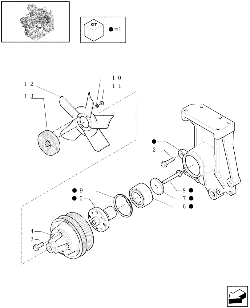 Схема запчастей Case IH MAXXUM 100 - (0.34.5) - FAN & PULLEY (STD + VAR.330003-330009-332115-332116) (01) - ENGINE