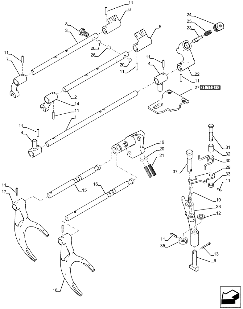 Схема запчастей Case IH FARMALL 65A - (21.140.01) - GEARSHIFT FORKS (21) - TRANSMISSION