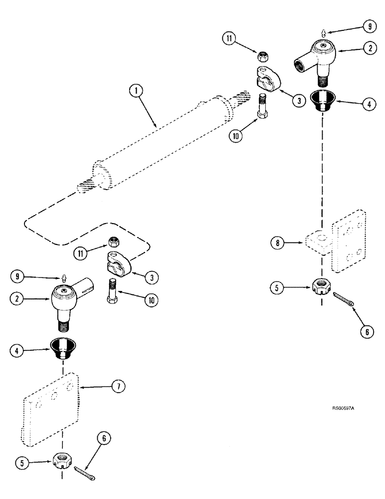 Схема запчастей Case IH 1680 - (5-42) - STEERING CYLINDER AND BALL JOINTS, POWER GUIDE AXLE, PRIOR TO P.I.N. JJC0044001 (04) - STEERING