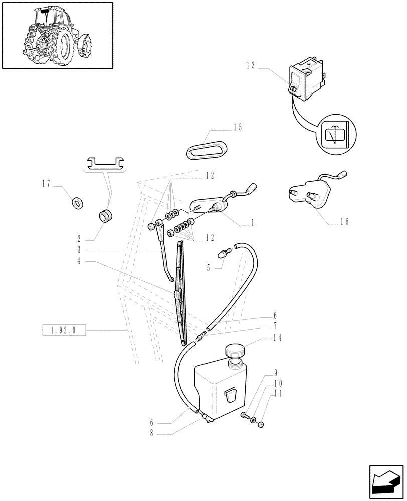 Схема запчастей Case IH JX1090U - (1.91.5/01) - (VAR.642) REAR WINDSHIELD WIPER - TANK (10) - OPERATORS PLATFORM/CAB