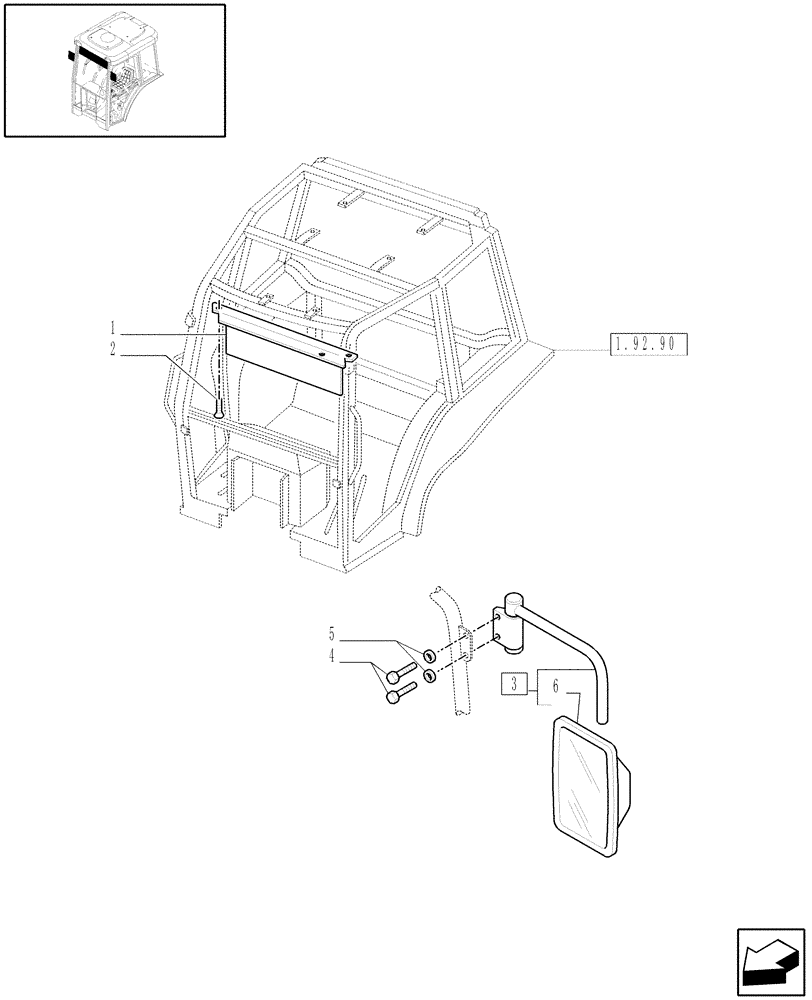 Схема запчастей Case IH JX1085C - (1.92.93[01]) - CAB REAR MIRROR - SUN SCREEN (10) - OPERATORS PLATFORM/CAB