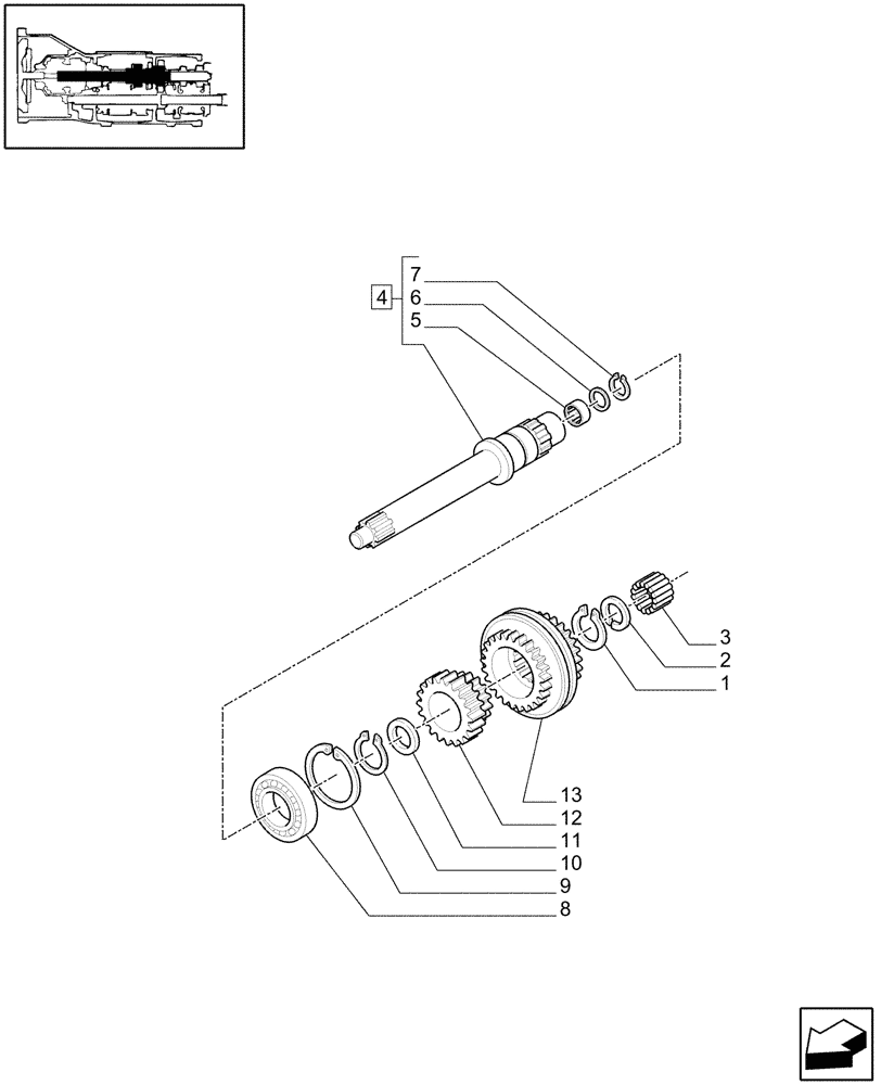 Схема запчастей Case IH JX1070N - (1.28.1/05[01]) - (VAR.297) HI-LO NA - TRANSMISSION GEARS, CLUTCH SHAFT AND GEARS (03) - TRANSMISSION