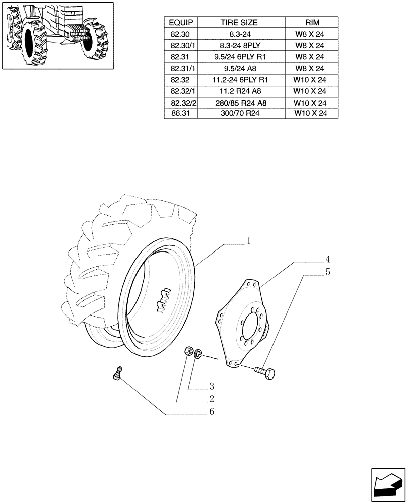 Схема запчастей Case IH JX1095C - (82.00[04]) - DRIVING WHEELS - 4WD (11) - WHEELS/TRACKS