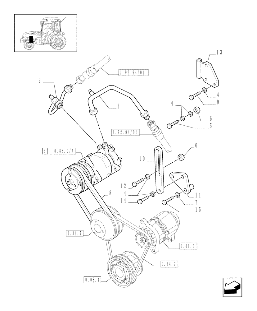 Схема запчастей Case IH JX1075N - (0.88.0) - (VAR.608) AIR CONDITIONING/CONDITIONER -BOOSTER, PIPES AND RELEVANT PARTS (01) - ENGINE