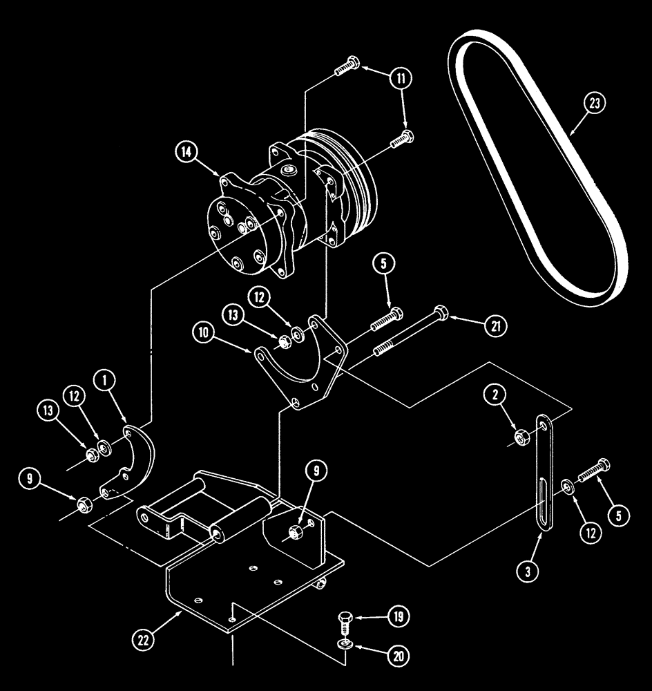 Схема запчастей Case IH 9210 - (9-115A) - COMPRESSOR MOUNTING AND DRIVE, AIR CONDITIONER, P.I.N. JEE0031850 AND AFTER (09) - CHASSIS/ATTACHMENTS