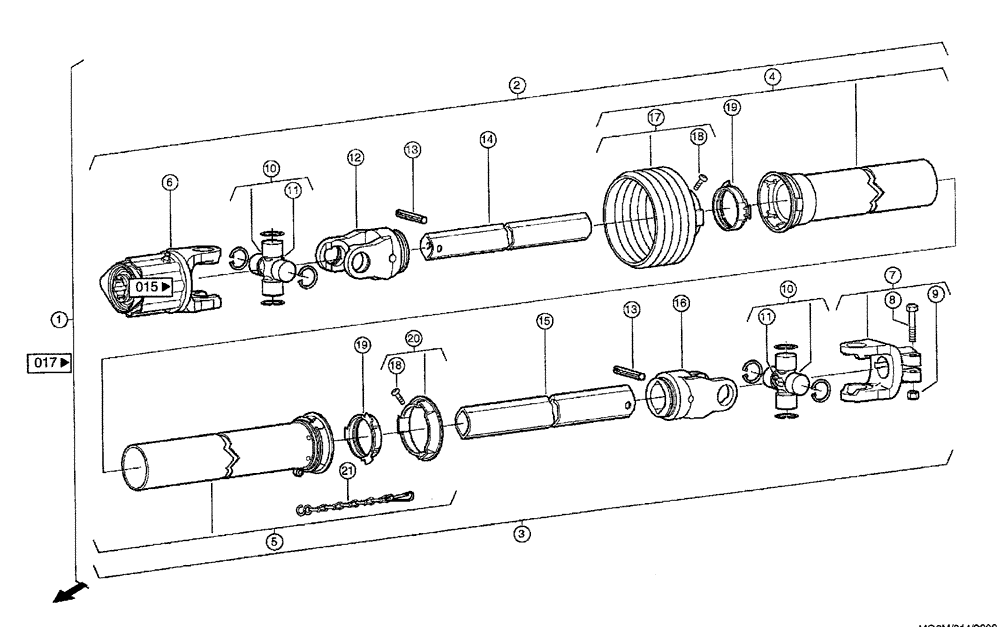 Схема запчастей Case IH 684 - (0014[1]) - UNIVERSAL DRIVE SHAFT, GATHERING CHAINS (MG6M) (58) - ATTACHMENTS/HEADERS