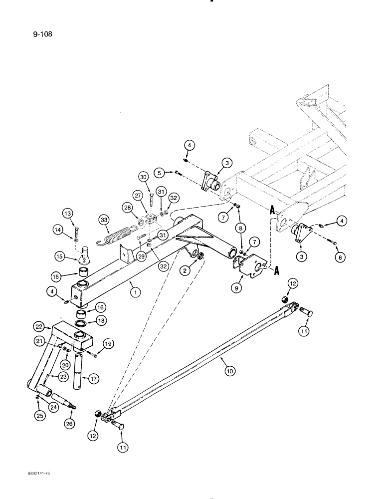 Схема запчастей Case IH 8500 - (9-108) - LIFT ASSIST PARTS, USED W/ FRAME SECTION NUMBER SIX, UNITS W/ SPRING CENTERED CASTER, 45 WIDE DRILL (09) - CHASSIS/ATTACHMENTS