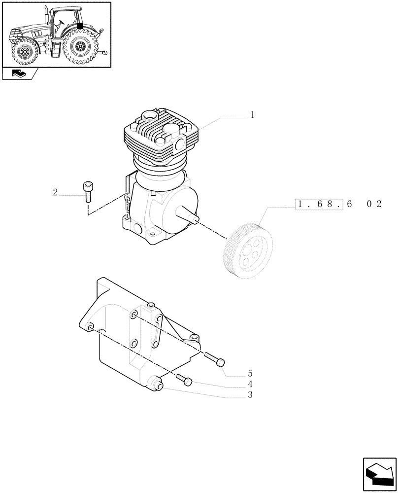 Схема запчастей Case IH MAXXUM 110 - (1.68.6[01]) - PNEUMATIC TRAILER BRAKE - BRACKET FOR AIR COMPRESSOR (VAR.332727-332737-332739) (05) - REAR AXLE