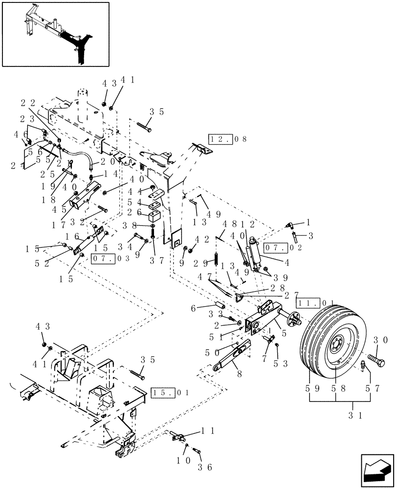 Схема запчастей Case IH DCX161 - (12.07) - TRAILFRAME LEFT (12) - MAIN FRAME