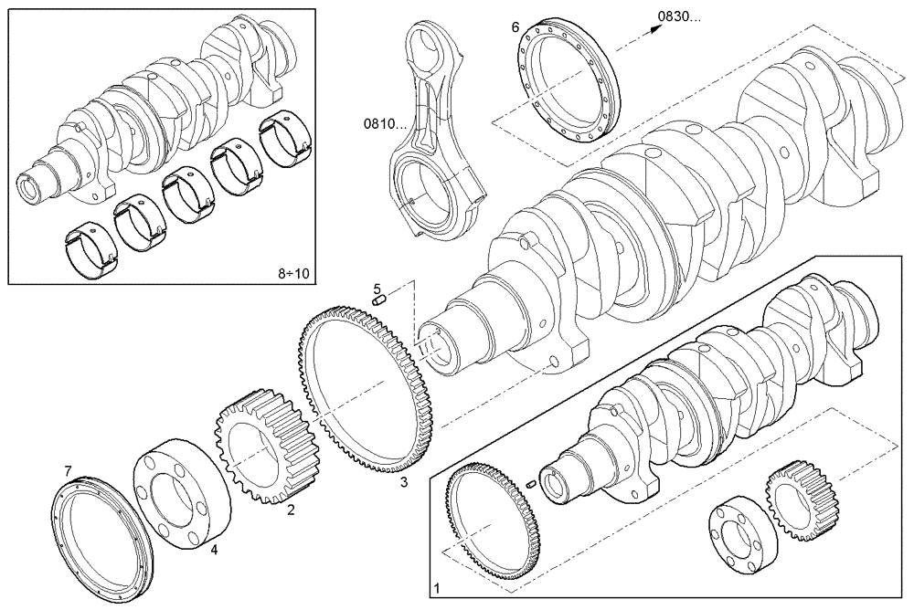 Схема запчастей Case IH F5AE9484M A001 - (0801.036) - CRANK SHAFT 