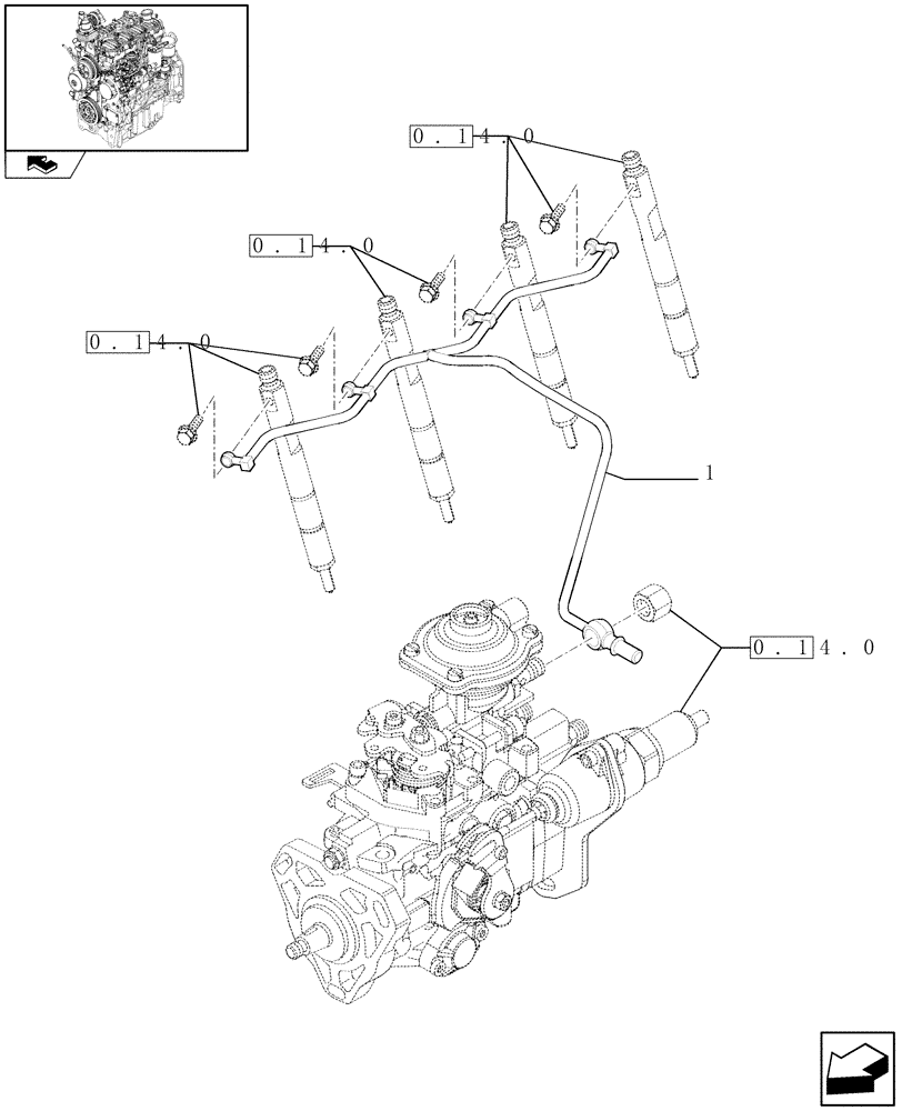 Схема запчастей Case IH FARMALL 65C - (0.20.4) - INJECTION EQUIPMENT - PIPING (01) - ENGINE