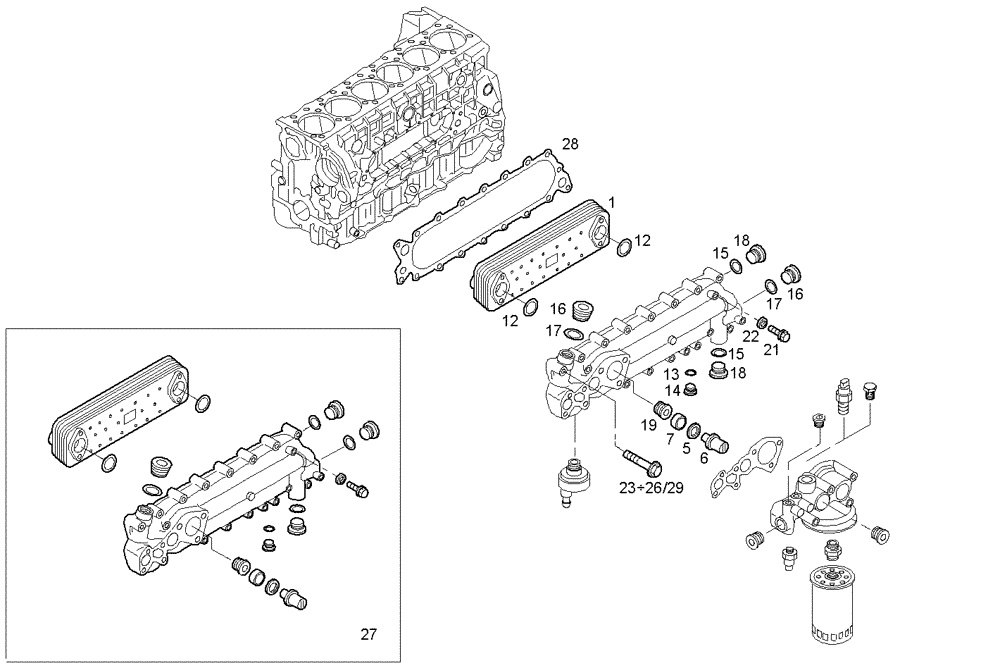 Схема запчастей Case IH F3AE0684N E907 - (3150.011) - OIL - WATER HEAT EXCHANGER [UP TO # .....] 