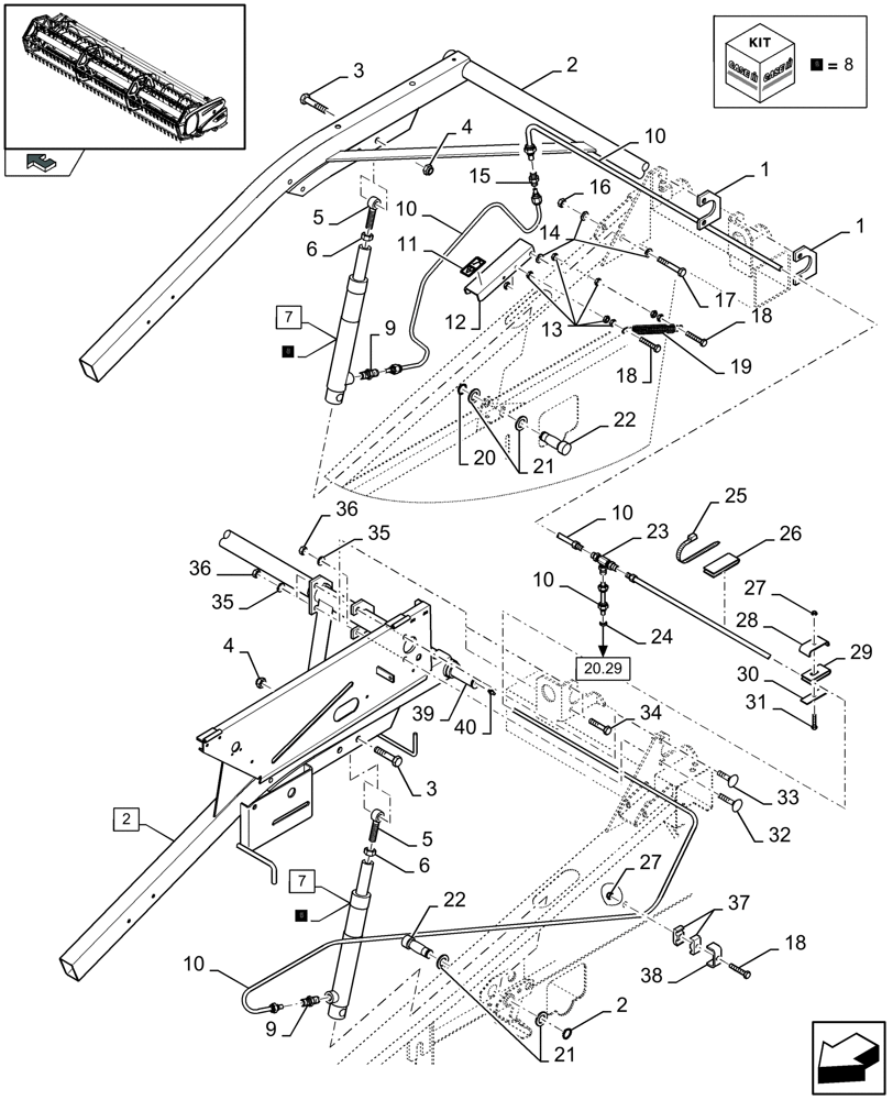 Схема запчастей Case IH 2030 - (20.33[01]) - REEL SUPPORTS AND HYDRAULIC VERTICAL ADJUSTMENT, FOR 15FT ONLY (20) - HEADER