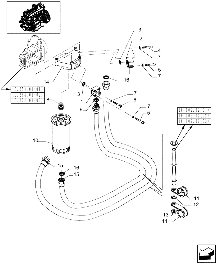 Схема запчастей Case IH 8010 - (10.206.05) - ENGINE OIL FILTER & LUBE LINES - 7010 (10) - ENGINE