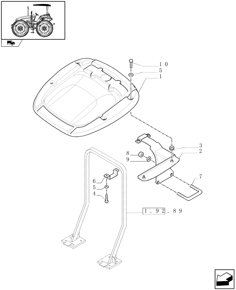 Схема запчастей Case IH FARMALL 95 - (1.92.89/04) - FOLDING ROPS CANOPY - FOR HIGH CLEARANCE VERSION (VAR.335857) (10) - OPERATORS PLATFORM/CAB