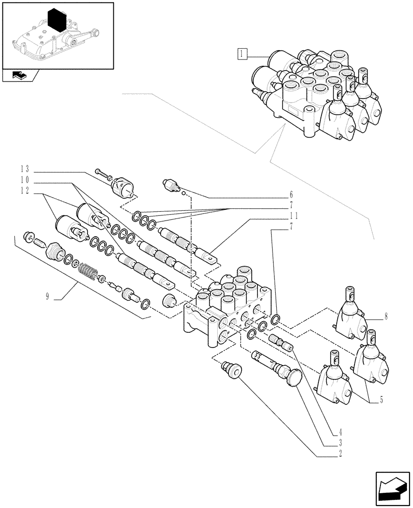 Схема запчастей Case IH FARMALL 90 - (1.82.7/02C) - 3 CONTROL VALVES (1 S/D W/KICK OUT W/FLOAT W/FLOW CONTROL + 1 D W/KICK OUT W/FLOAT + 1 D) (07) - HYDRAULIC SYSTEM