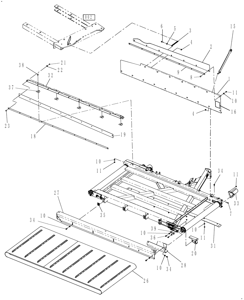 Схема запчастей Case IH 717130026 - (006[2]) - BAFFLE RR AND BELT ASSY, MY2011 