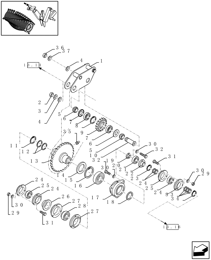 Схема запчастей Case IH LBX431R - (13.15[01]) - ROTOR DRIVE (13) - FEEDER