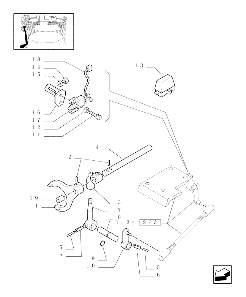 Схема запчастей Case IH JX80U - (1.29.0/03) - (VAR.271-272-274-276-296) (HI-LO) AND SYNCHRONIZED REVERSING GEAR - 30-40 KM/H - ROD AND FORK (03) - TRANSMISSION