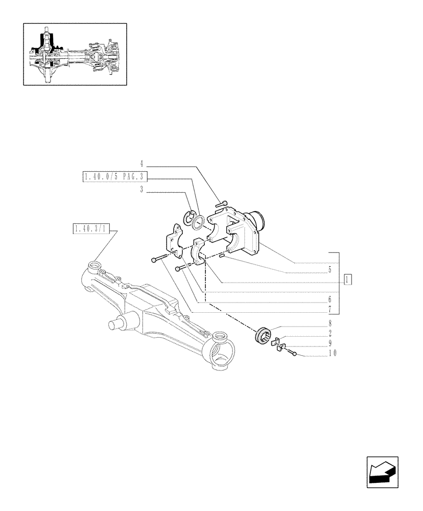 Схема запчастей Case IH MXM120 - (1.40.3/05[01]) - (VAR.420) 4WD FRONT AXLE WITH SUSPENSIONS AND TERRALOCK - SEMI POWER SHIFT - SUPPORT (04) - FRONT AXLE & STEERING