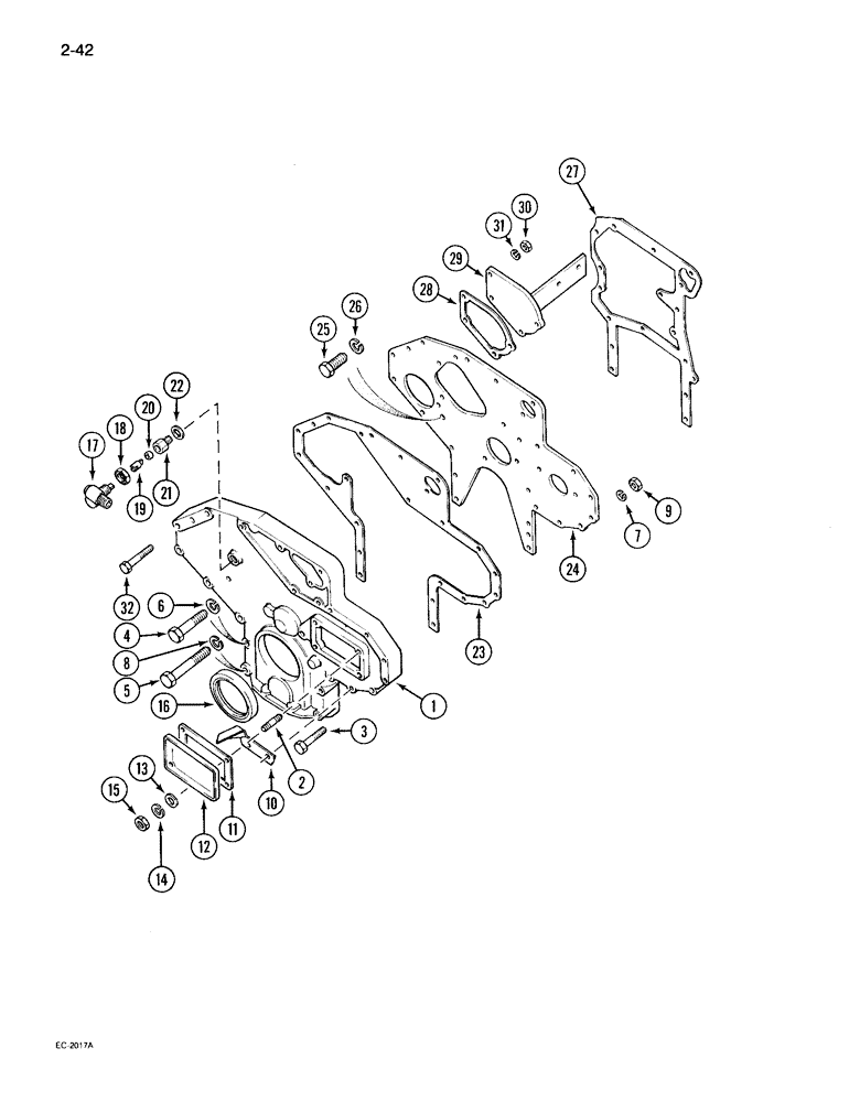 Схема запчастей Case IH 895 - (2-42) - CYLINDER BLOCK FRONT COVER (02) - ENGINE