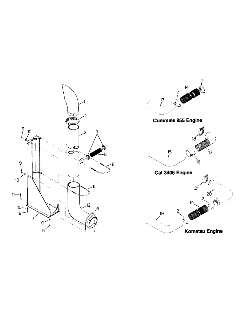 Схема запчастей Case IH CM360 - (04-20) - EXHAUST SYSTEM, CUMMINS 855, CAT 3406 AND KOMATSU ENGINES (04) - Drive Train